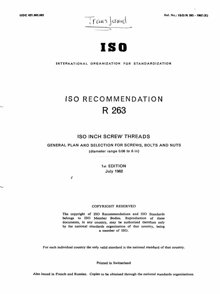 ISO-R-263-1962 น็อตนิ้ว | PDF