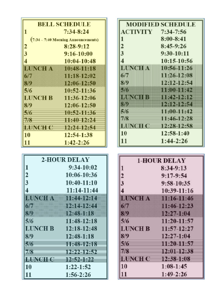 Bell Schedules - High School 8 | PDF