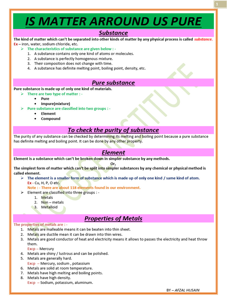 9th Is Matter Around Us Pure Notes | PDF