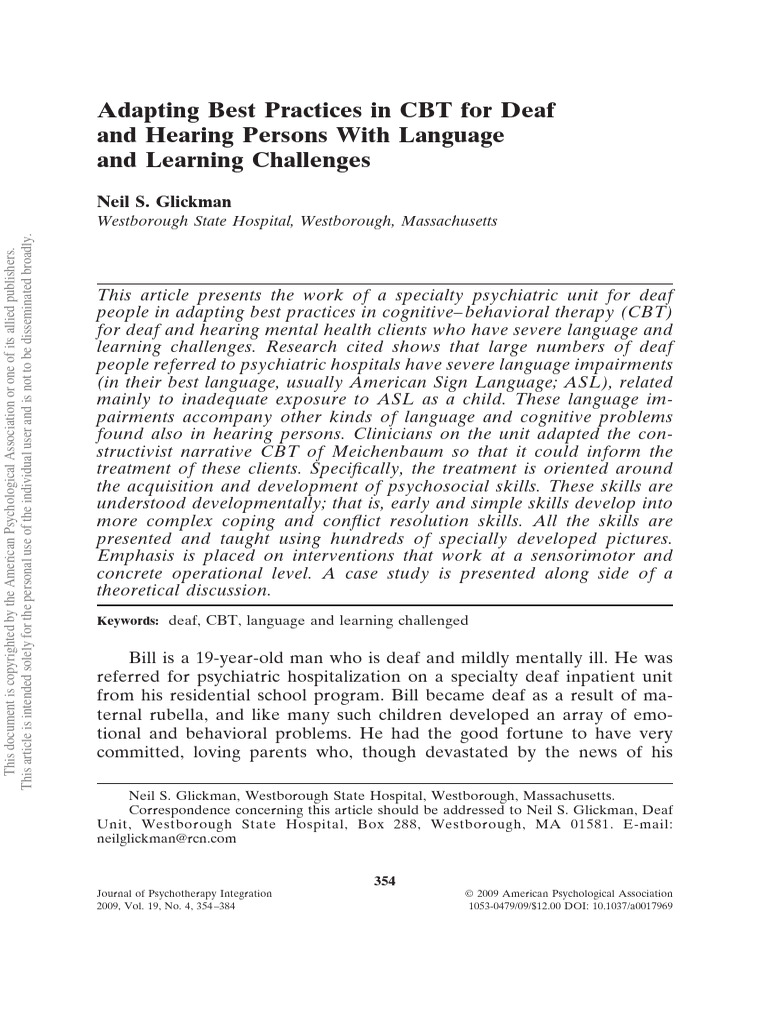 Adapting Best Practices in CBT For Deaf and Hearing Persons With ...