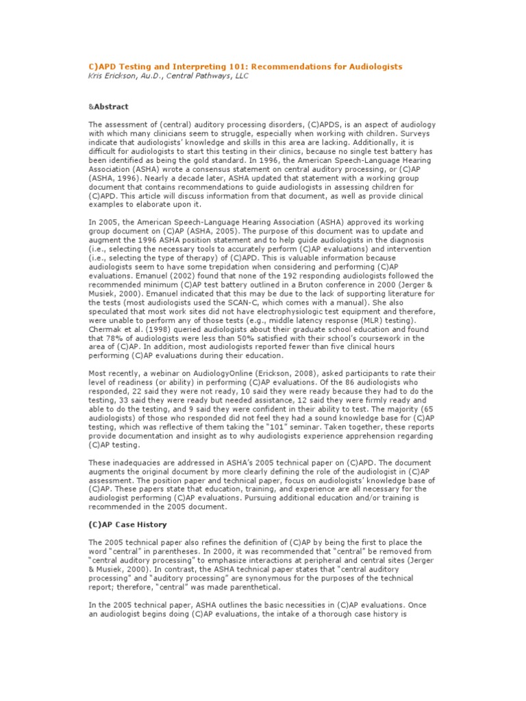 Understanding (C)APD Testing for Audiologists | PDF | Audiology | Hearing