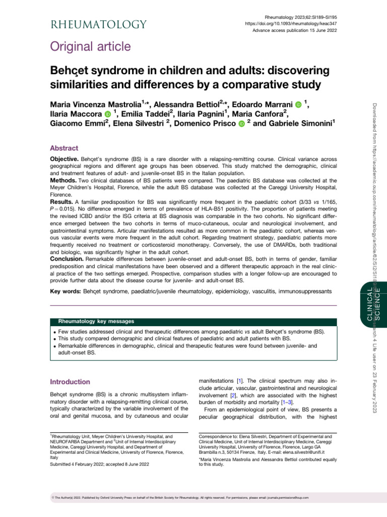 Behc ̧et Syndrome in Children and Adults - Discovering Similarities and ...