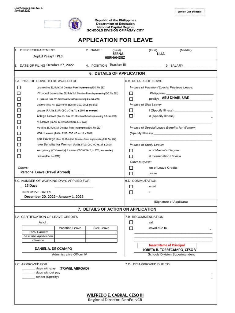 Travel Abroad Form 6 | PDF