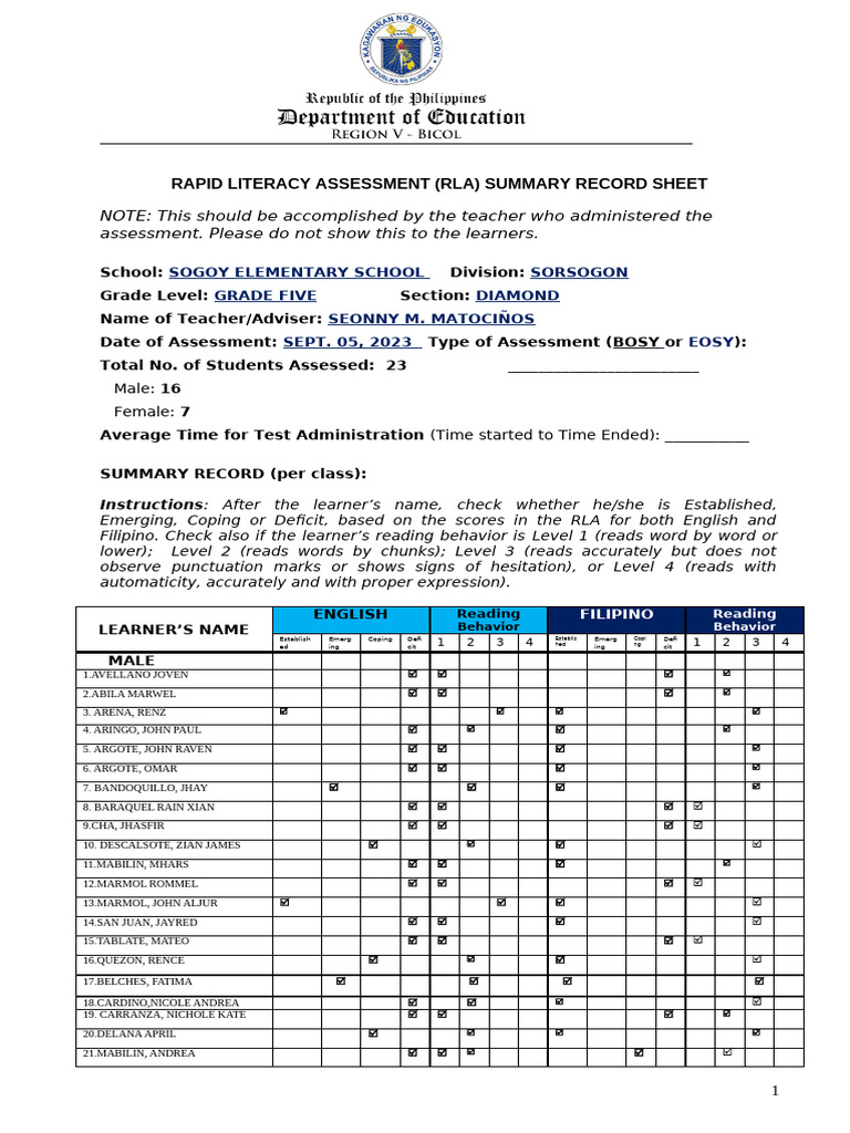 Grade 5 Diamond RLA Summary Report | PDF | Behavior Modification ...