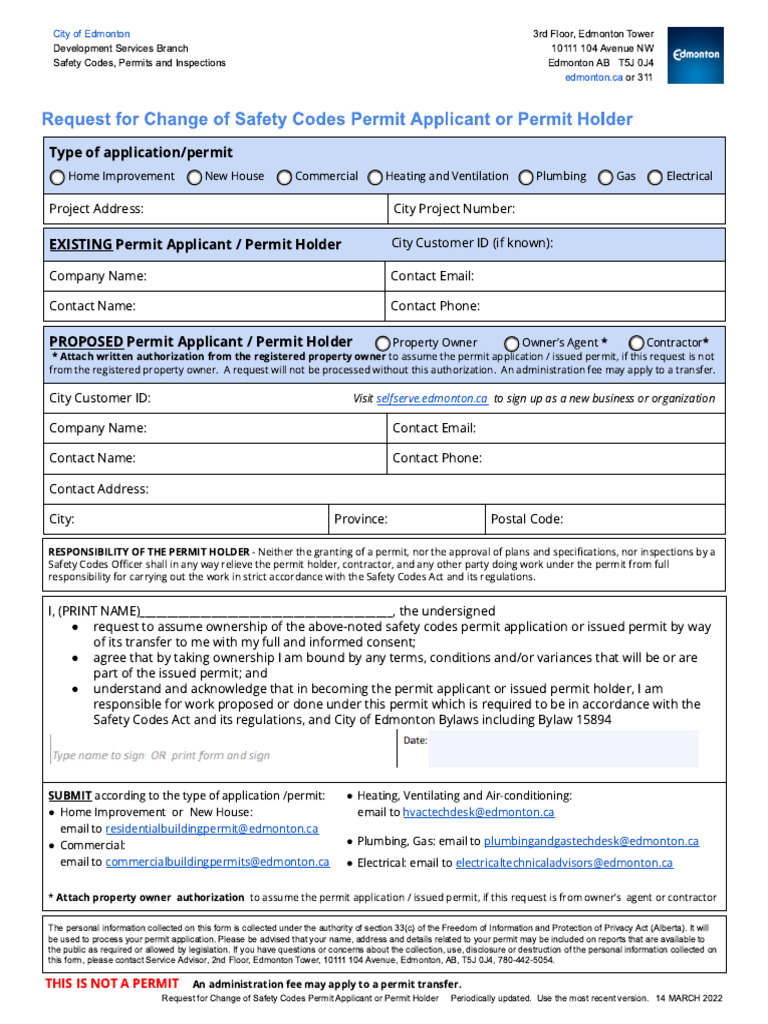 Change Safety Codes Permit Applicant Holder | PDF