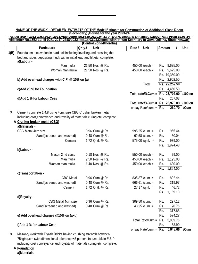Construction Cost Analysis 2023 | PDF | Concrete | Cement