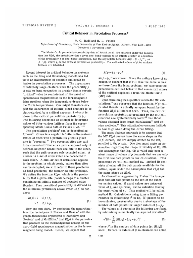 Critical Behavior in Percolation Process | PDF