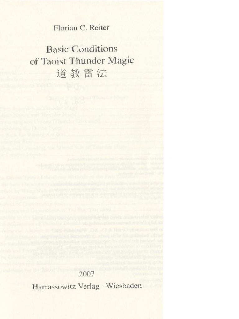 Florian C. Reiter - Basic Conditions of Taoist Thunder Magic (2007, Harrassowitz Verlag) | PDF