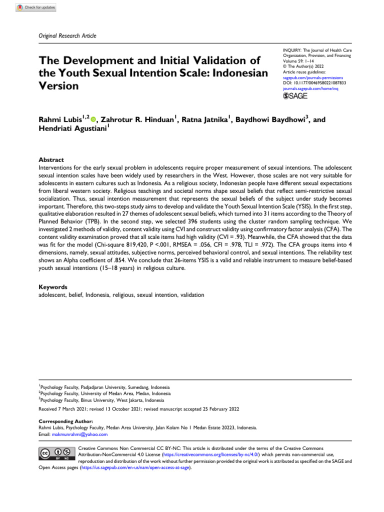 Lubis Et Al 2022 The Development and Initial Validation of The Youth ...