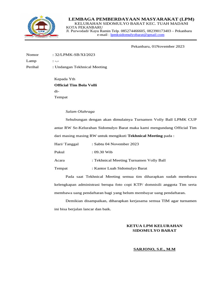 Surat Untuk TM | PDF