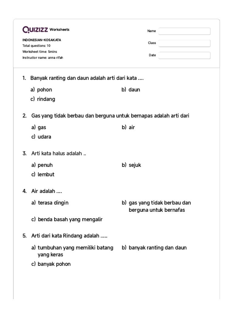 Quizizz Indonesian Kosakata Pdf