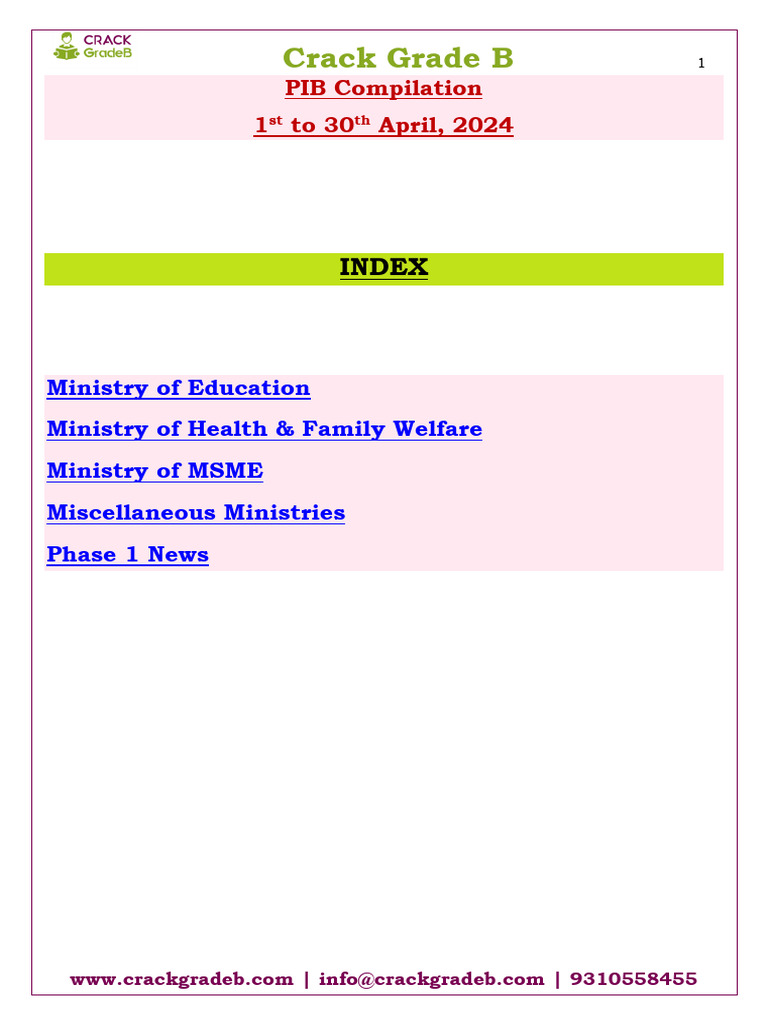 PIB Compilation 1 To 30 Apr B W Lyst1721799472930 | PDF