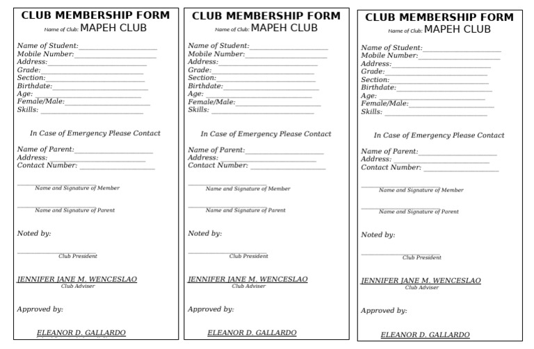 MAPEH Club Membership Form | PDF | Sports & Recreation | Lifestyle