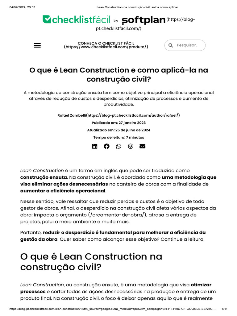 Lean Construction Na Construção Civil - Saiba Como Aplicar | PDF