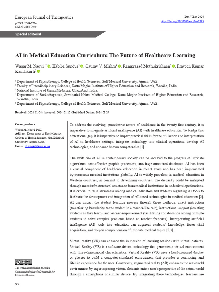 AI in Medical Education: Future Insights | PDF | Virtual Reality ...