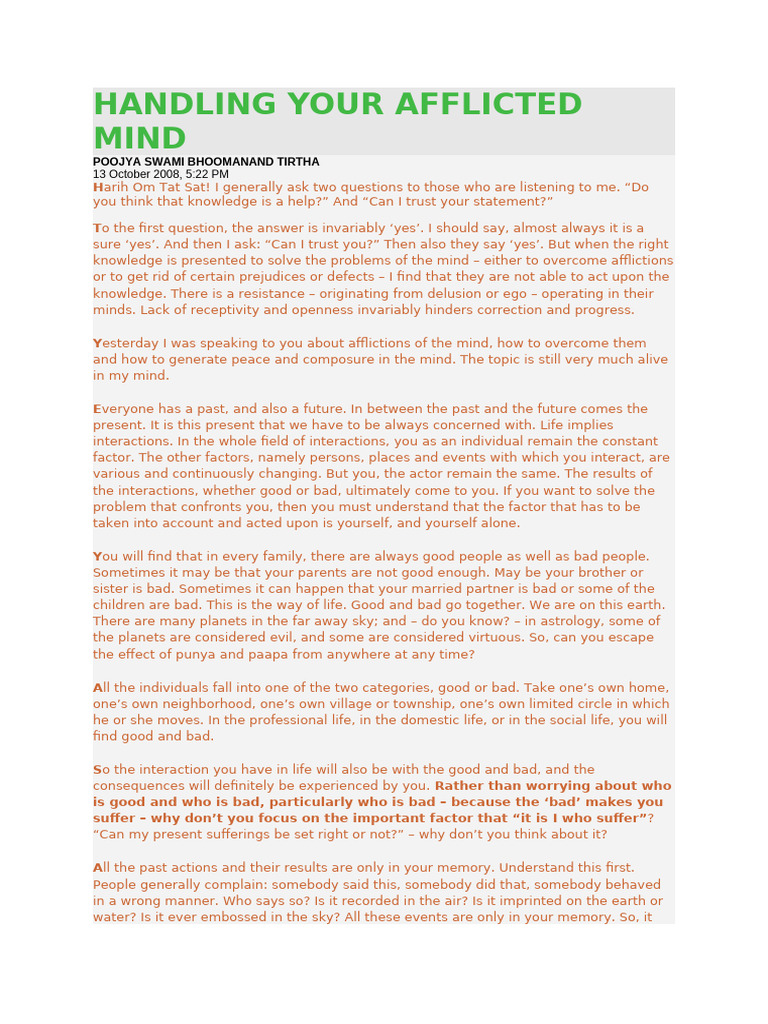 Handling Your Afflicted Mind | PDF