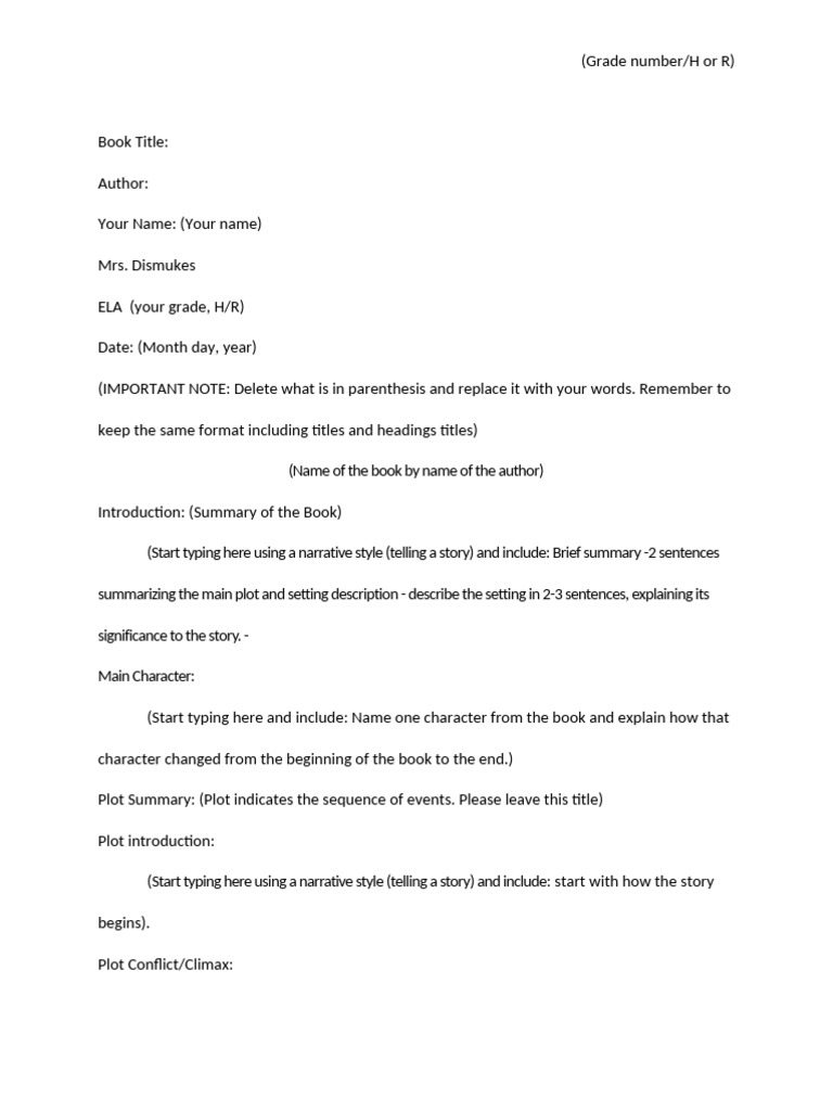 Book Report Template | PDF