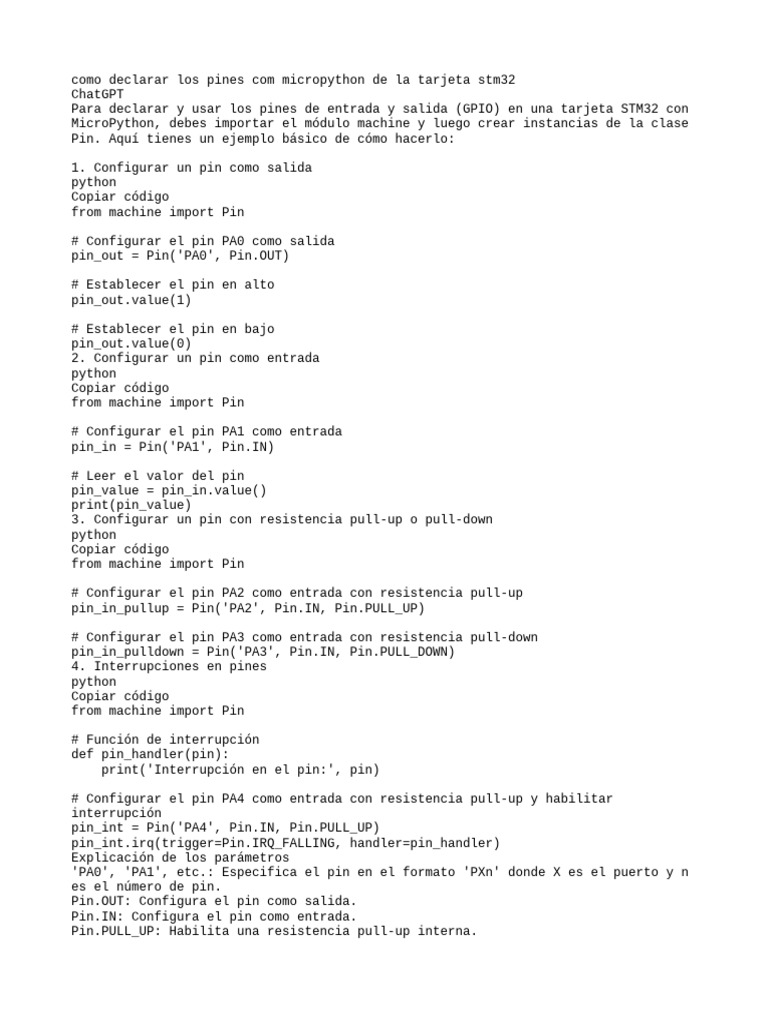 Como declarar los pines com micropy pdf