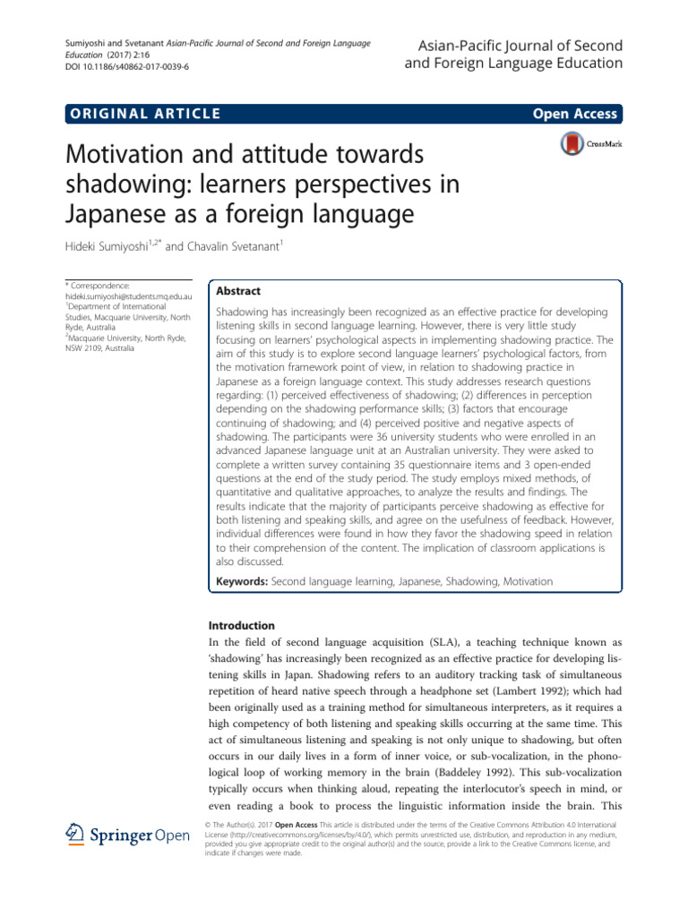 Motivation and Attitude Towards Shadowing: Learners Perspectives in ...