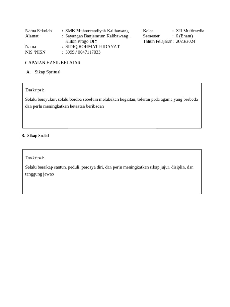 Contoh Raport | PDF