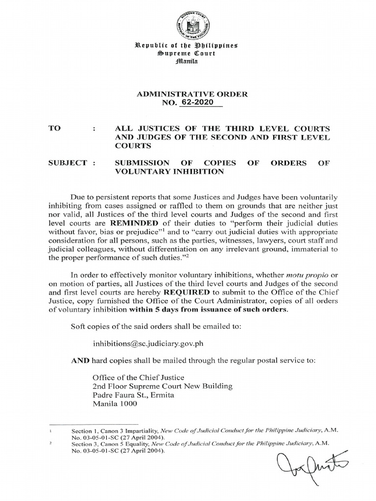 Submission of Voluntary Inhibition Orders | PDF | Judge | Supreme Court ...