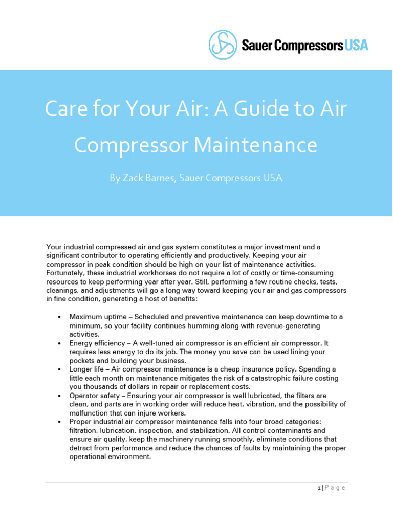 A Guide To Air Compressor Maintenance Pdf