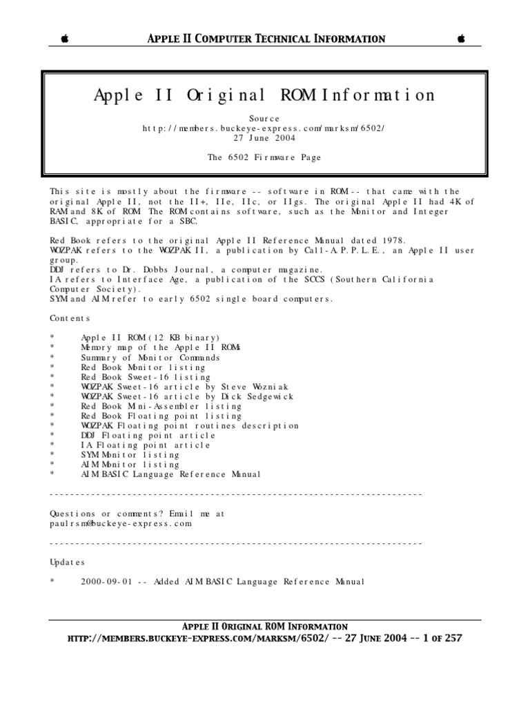 Apple II Original ROM Info | PDF | Read Only Memory | Steve Jobs