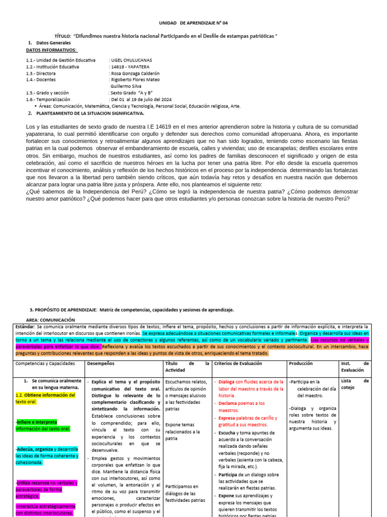 Unidad de Aprendizaje #04 - 6° Grado | PDF