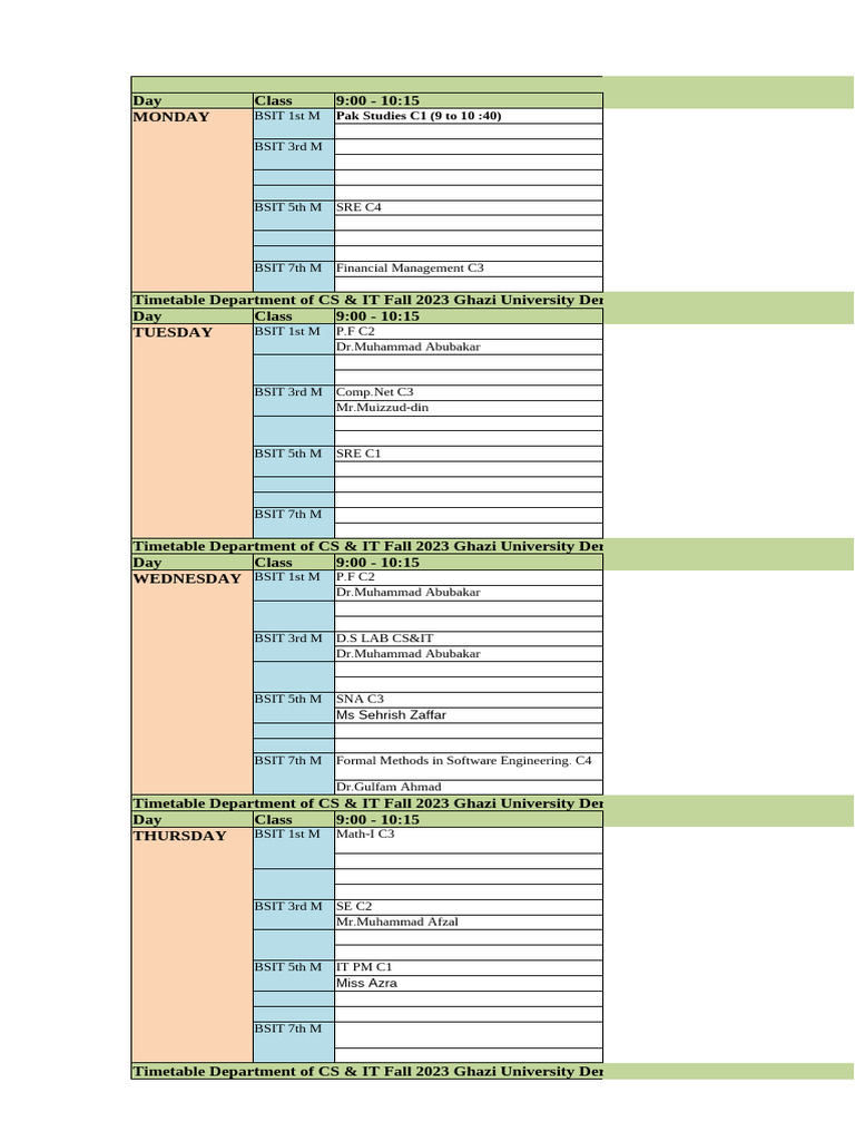 Timetable Dept of CS&IT Fall - 2024 | PDF