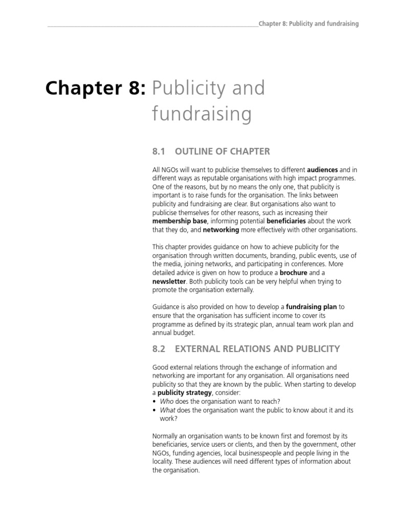 Publicity and Fundraising: 8.1 Outline of Chapter | PDF | Career ...