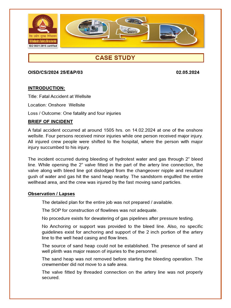 Case Study Fatal Accident at Wellsite | PDF