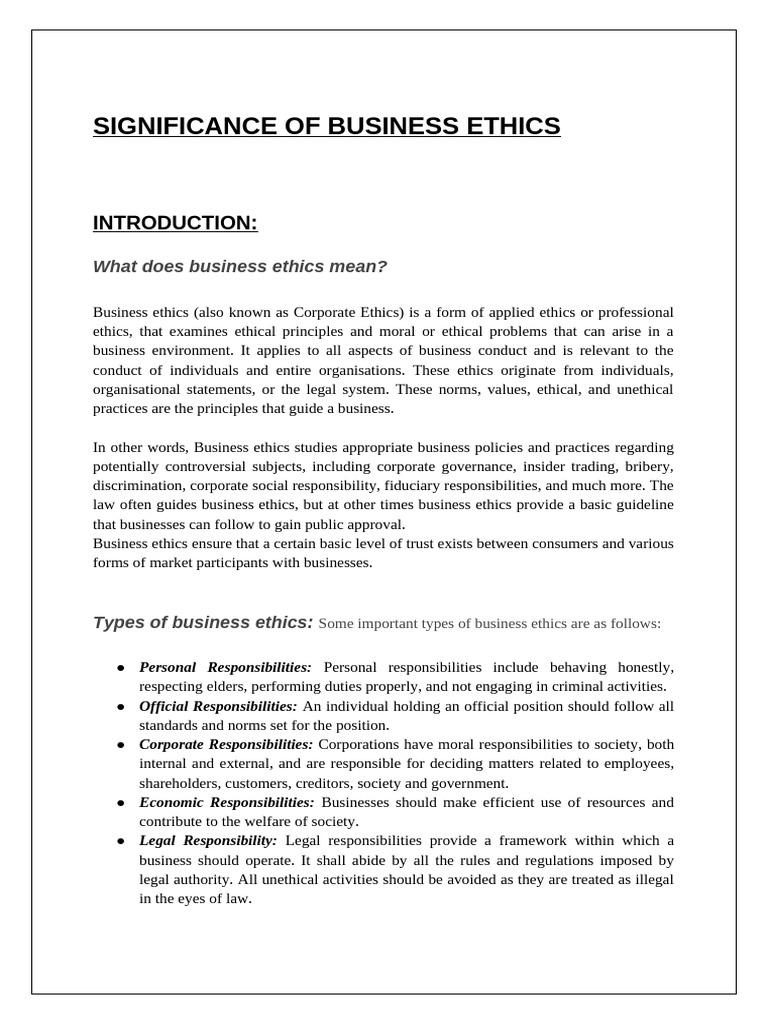 Significance of Business Ethics | PDF