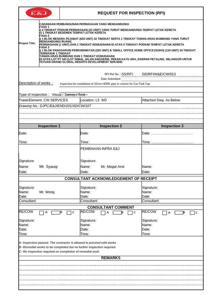 RFI for Pipe Installation Inspections | PDF | Building Engineering ...