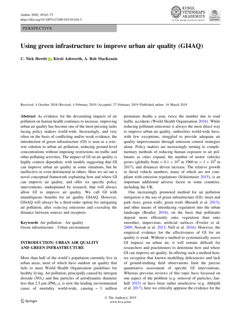 Using Green Infrastructure To Improve Urban Air Quality (GI4AQ) | PDF