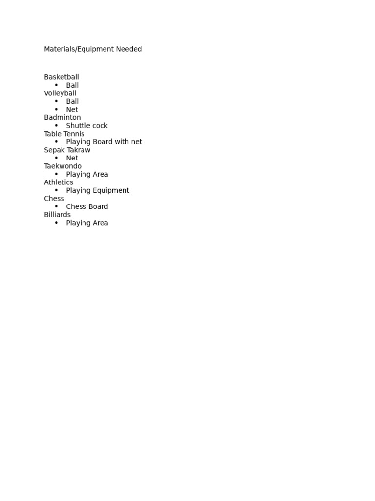 Materials Needed For Intramurals | PDF