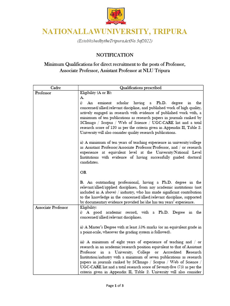 Min Qualification For Faculty | PDF