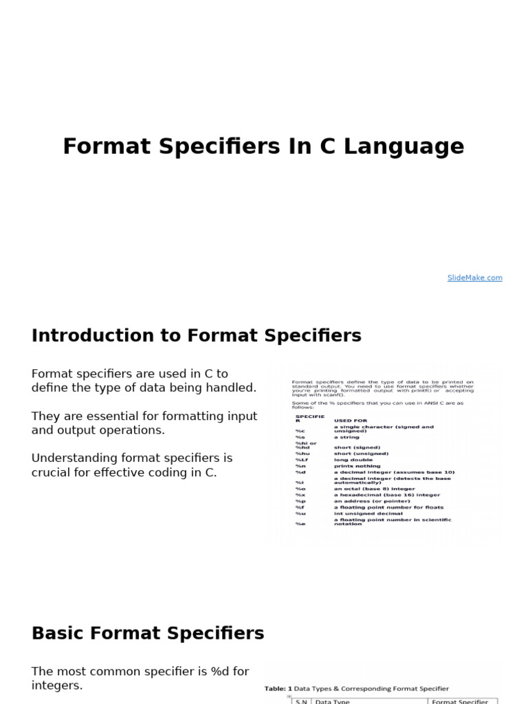 Format Specifiers in C Language | PDF