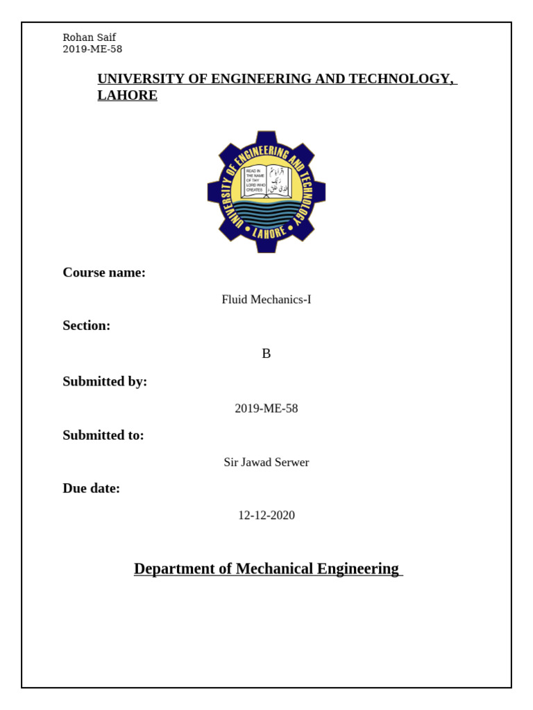 2019-ME-58 FM Assignment 01 | PDF