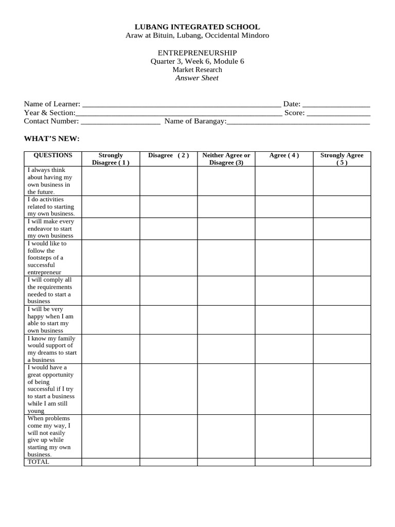 Answer Sheet Week 6 | PDF