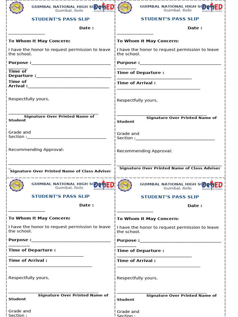 Student - S Pass Slip | PDF