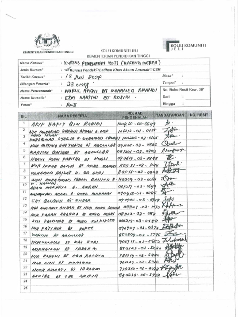 Senarai Nama Kursus Pendek 12 13 Jun 2024 | PDF