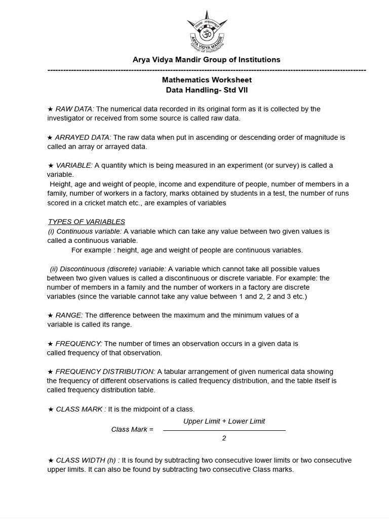 Std7 DataHandlingContent&CWNumericals | PDF