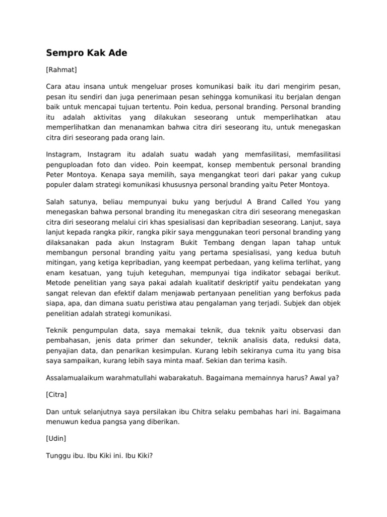Sempro Kak Ade | PDF