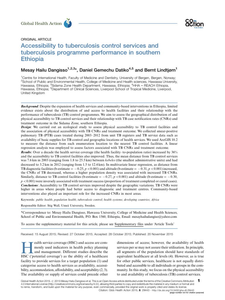 TB Control Access in Southern Ethiopia | PDF | Tuberculosis | Social ...