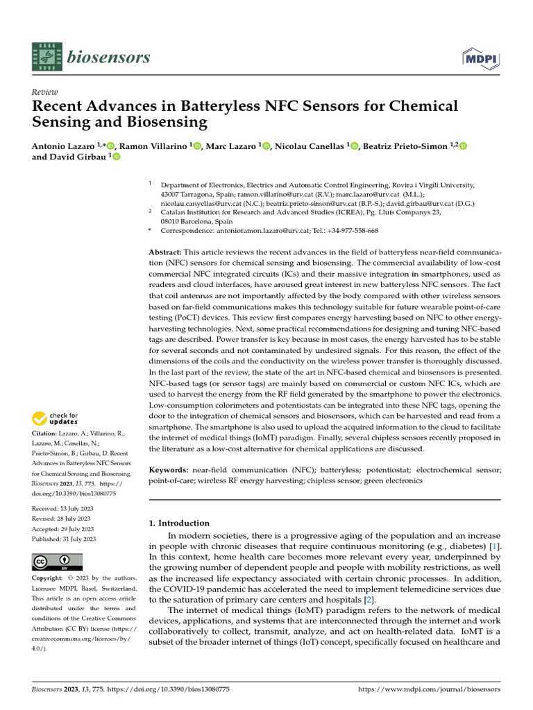 Recent Advances in Batteryless NFC Sensors | PDF