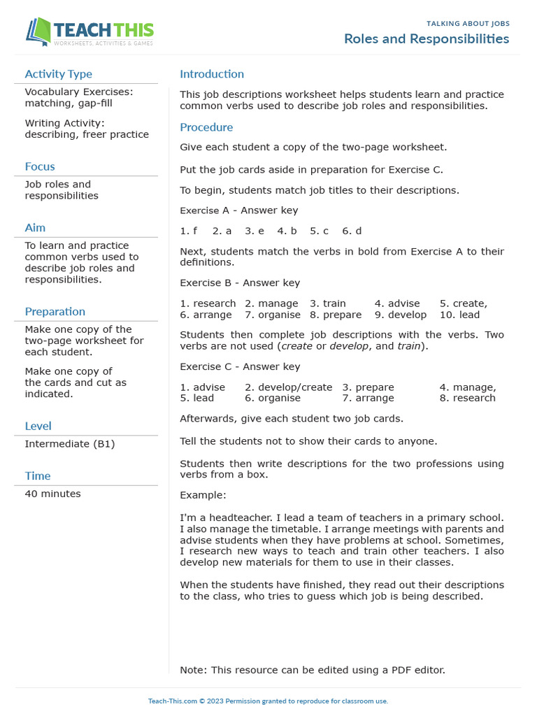 Roles And Responsibilities Pdf