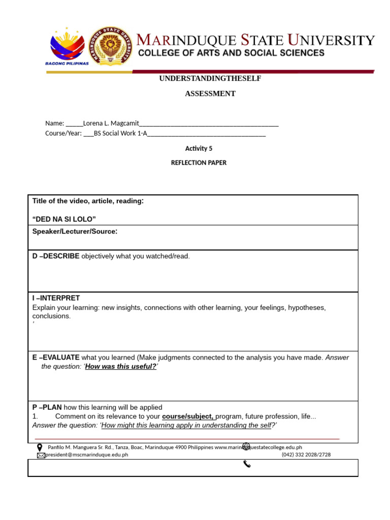 Reflection Paper Template NEW | PDF