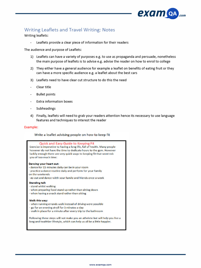 Writing Leaflets and Travel Writing Notes | PDF