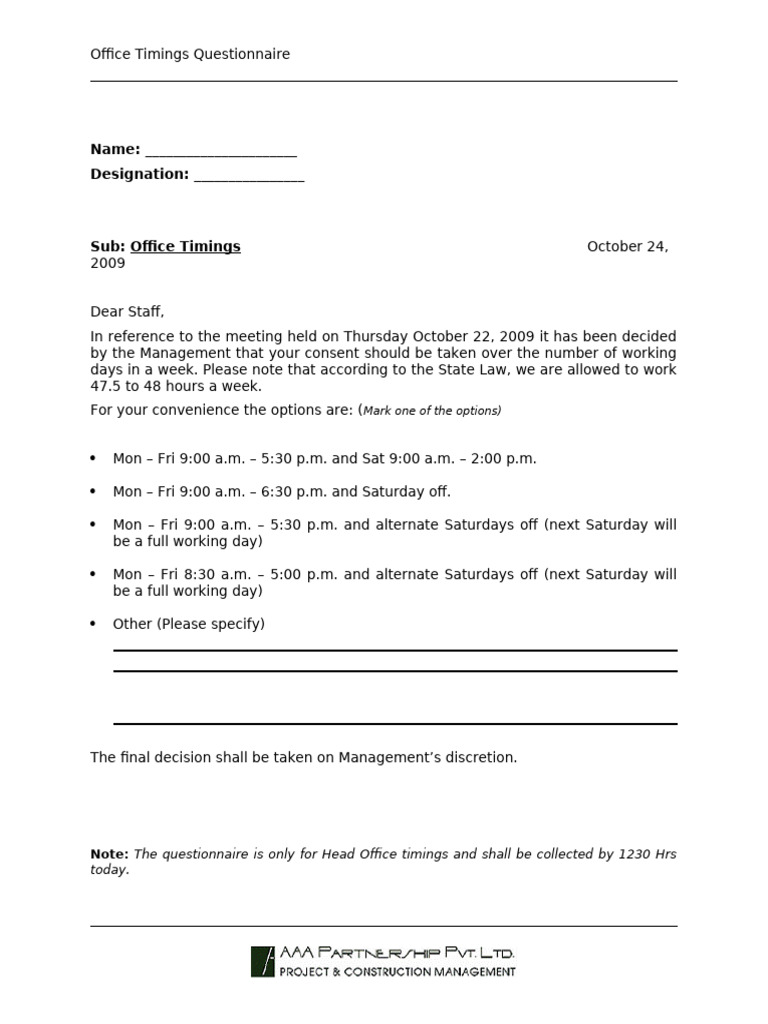 Timing Questionnaire | PDF