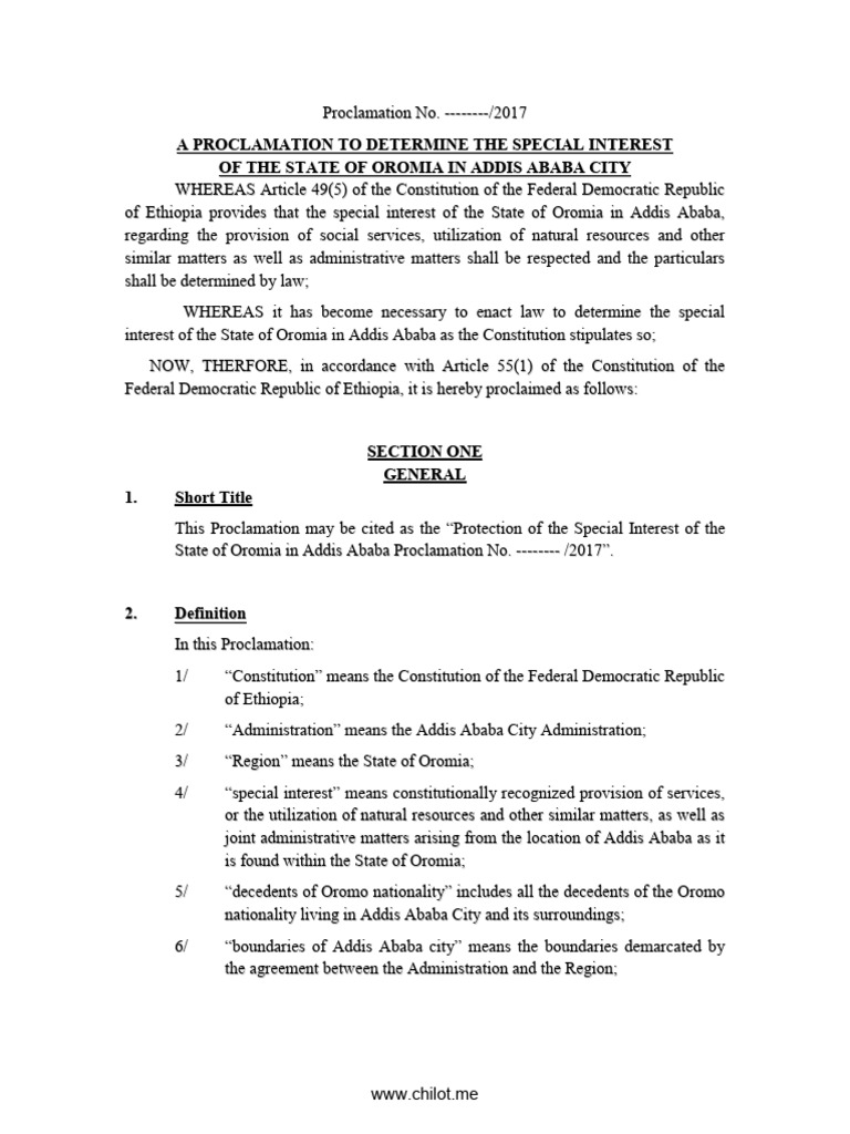 Draft PROCLAMATION-INTEREST-OF-THE-STATE-OF-OROMIA | PDF